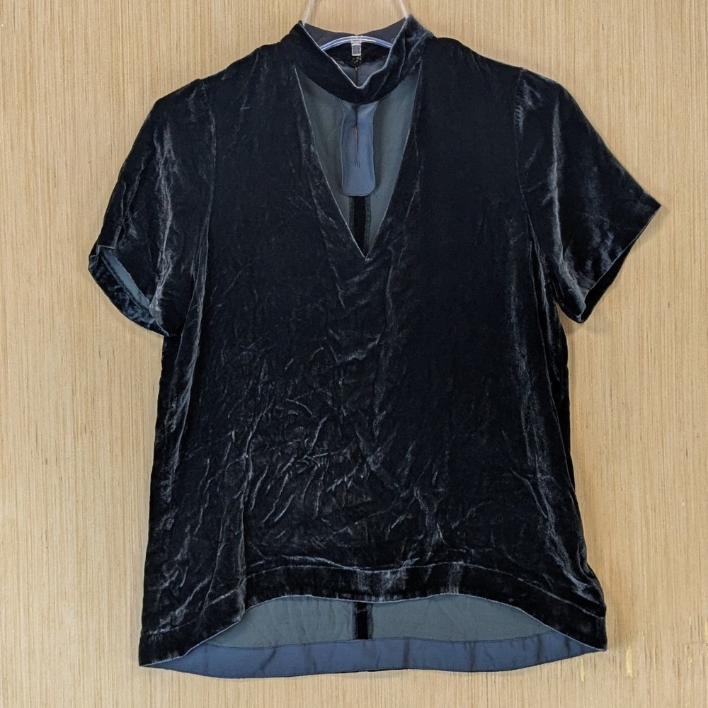 Madewell Silk Blend Velvet Cutout Keyhole Top Size S Charcoal Grey Short Sleeve